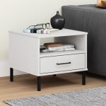351032 vidaxl table de chevet avec pieds en mtal blanc bois pin massif oslo
