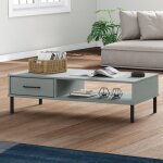Vidaxl table basse avec pieds en m�tal table dappoint avec compartiment bout de canap� avec tiroir salon ...