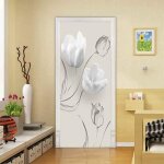 3d porte papier peint muraux belle fleur blanche 77x200cm auto - adhsif poster porte pvc sticker porte ...