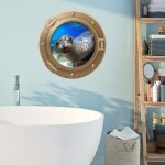 3d sous la fen�tre de la mer vue sticker mural sous - marin hublot oc�an monde autocollant mural sous ...