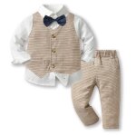3pcs bb garon ensemble de costume en coton  carreaux plaid en coton pour mariage 9 mois  10 ans ...