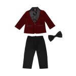 3pcs costume b�b� gar�on bordeaux mariage c�r�monie tenue de smoking formel bicolore - noir