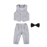 3pcs ensemble costume de soire gentilhomme bb garon pour mariage double boutonnage - gris