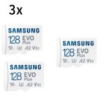 3pcs micro sd sdxc samsung carte mmoire evo plus 128 go sdxc u3 classe 10 a2 130 mo / s avec adaptateur ...