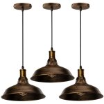 3pcs rtro lustre suspension e27 27cm luminaire style industrielle pour salon couloir cuisine bronze