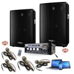 4 micros karaoke + ampli + 2 enceintes 300w pa dj sono mix led light soir�e familiale bar club maison ...