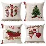 4 pcs 45x45cm housse coussin en coton lin nol imprim flocon de neige carr taie doreiller pour lit ...