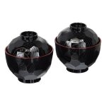 4 pcs bols japonais traditionnels miso - soupe de riz lgre avec couvercle noir et rouge couleur (2 ...