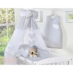 4 pcs ensemble ciel en voile tour de lit bb 120x60 gris  coeurs housses de couette 90x120 et doreiller ...