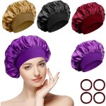 Bonnet de nuit - satin - 4 pices - lastiques inclus - protection cheveux - doux