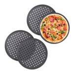 Plaque � pizzas lot de 4 plat four perfor� trous acier au carbone moule antiadh�sif rond ? 32 cm gris ...