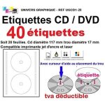 40 �tiquettes cd - dvd autocollantes standard de diam�tre 117 mm + trou 17 mm - avec curseur de placement ...