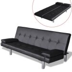 [4741] canap - lit rglable avec 2 oreillers cuir synthtique noir sofa de haut de game pour salon - ...