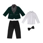 4pcs costume b�b� gar�on vert mariage c�r�monie tenue de smoking formel bicolore - noir