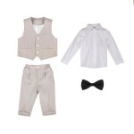 4pcs ensemble costume de soire gentilhomme bb garon pour mariage double boutonnage - beige