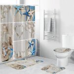 Kit de tapis de bain et rideau de douche - neufu - style de plage - antidérapant - polyester - 180x180cm ... Kit de tapis de bain et rideau de douche - neufu - style de plage - antidérapant - polyester - 180x180cm ...