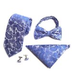 4pcs n?uds papillon cravate bleu jacquard paisley business avez carr� de poche boutons de manchette