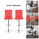 4pcs tabouret de bar � carr� willonin� chaise en similicuir pour salle � manger r�glage en hauteur rouge ...