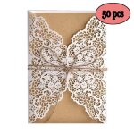 50 cartes dinvitation dcoupes au laser avec inserts en carte kraft marron pour mariage fte prnatale ...