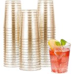 50 pices paillettes dor tasses en plastique wovte 300ml verres  vin ronds tasses  dessert transparentes ...