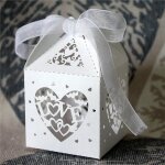 Bo�tes � drag�e - mariage - blanc - 50pcs - papier - ruban dorganza inclus