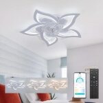 50w ventilateur lampe plafonnier de luxe en forme de fleur dimmable en continu t�l�commande app double ...
