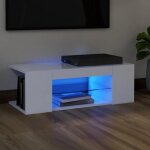 517�(meuble) meuble tv avec lumi�res led - banc tv table salon contemporain - blanc 90x39x30 cm