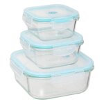 Lot de 3 botes de conservation carres clipeat 18cm bleu