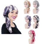 Chapeau de chimio - insfity - turban satin imprim� - 5 couleurs - stretch - 5 pi�ces