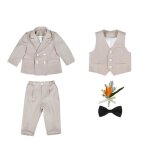 5pcs ensemble costume de soire gentilhomme bb garon pour mariage double boutonnage - beige