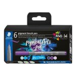 6 feutres - pointe pinceau - staedtler - pigment arts pen - assortis bleu et violet