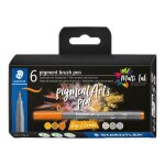 6 feutres - pointe pinceau - staedtler - pigment arts pen - assortis gris et marron