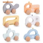 Jouet dveil sensoriel bb 6 voitures miniature en bois - duranle couleurs douces manipulation facile ...