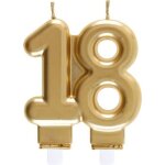 Ref / 6930 - dcoration gteau anniversaire avec bougie 18 ans or mtallique (x1)