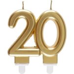 Bougie de d�coration - ref / 6930 - 20 ans - or m�tallique - 9cm x 7. 5cm - paraffine & plastique