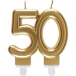 Ref / 6930 - dcoration gteau anniversaire avec bougie 50 ans or mtallique (x1)