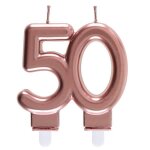 Ref / 6932 - d�coration g�teau anniversaire avec bougie 50 ans rose gold m�tallique (x1)