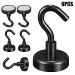 6pcs 22kg crochets magn�tiques fort n�odyme aimant magn�tique suspendus crochets porte - noir