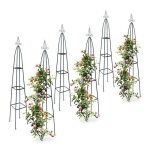 Relaxdays 6 Obélisques De Jardin Métal Vert - 200cm De Haut - Tuteurs Pour Plantes Grimpantes - Pieds 40x40cm