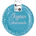 Assiettes jetables - joyeux anniversaire - 23 cm - carton - 8 pi�ces - couleur bleue