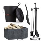 Ensemble complet pour chemine 8 pices seau  cendres pelle sac  bois accessoires acier feutre noir ...