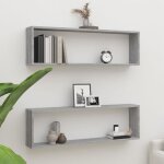 815909 vidaxl tagres murales cube 2 pcs sonoma gris 100x15x30 cm bois