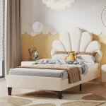 90 x 200 cm lit simple capitonn� pour fille - garhelper - cadre de lit avec jolie t�te de lit en forme ...