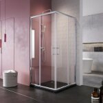 90x80x185cm cabine de douche entr�e dangle - installation r�versible - porte coulissante - verre 6mm ...