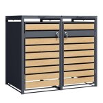 Abri cache poubelle double - 2x 240l - anthracite / imitation bois en acier