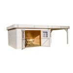 Abri de jardin en bois madriers massif 2904m avec terrasse couverte toit plat et bac acier