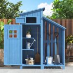 Abri de jardin en bois - jaerliub - 124x46x174cm - 2 �tag�res - r�sistant aux intemp�ries - bleu