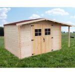 Abri de jardin avec bcher 1075m en bois massif - toiture en plaques ondules