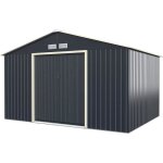 Abri de jardin en metal 87m� - goplus - 2 portes coulissantes et fen�tres - toit traditionnel extensible ...