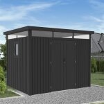 Abri de jardin mtal anthracite 7. 45m toit plat + kit dancrage